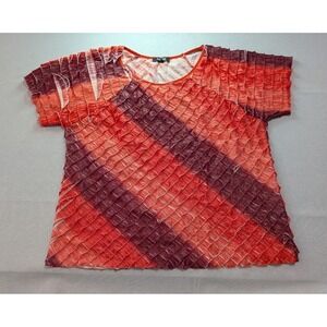 Elementz Woman Top Womens 2X Orange Red Textured Striped Short Sleeve Excellent